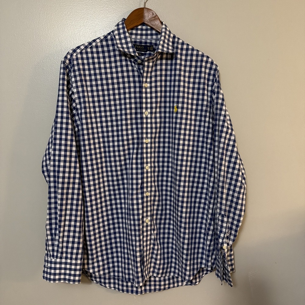 Ralph Lauren Shirt Mens XL Blue Check Performance Button Up Classic Fit Stretch